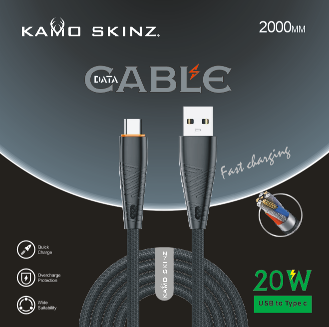Nylon Braided 6.5ft Long 2.4A USB Phone Charging Cable - Kamo Skinz 