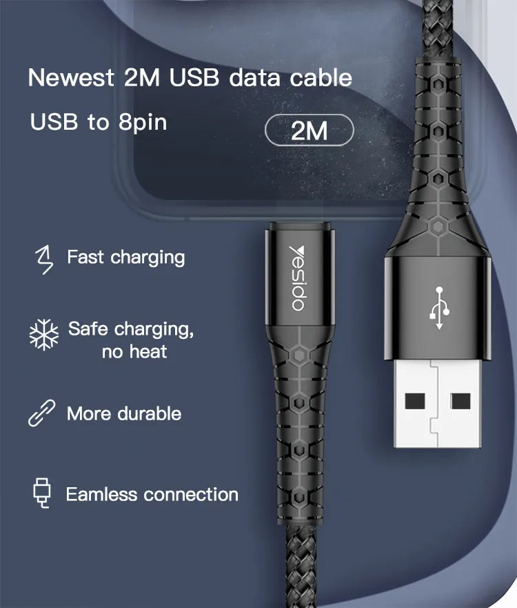 Nylon Braided 6.5ft Long 2.4A USB Phone Charging Cable - kamoskinz